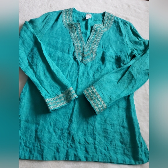 Craig Taylor Women's Embroidered Tunic Top turquoise Blue S Linen Trixie - Picture 4 of 16